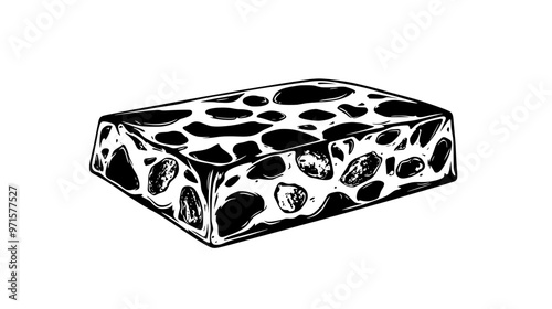 Hard nougat piece with dense, brittle texture and visible nuts, vector illustration art