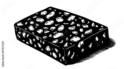 Piece of hard nougat displaying rigid texture and scattered nut pieces within its surface, vector illustration art