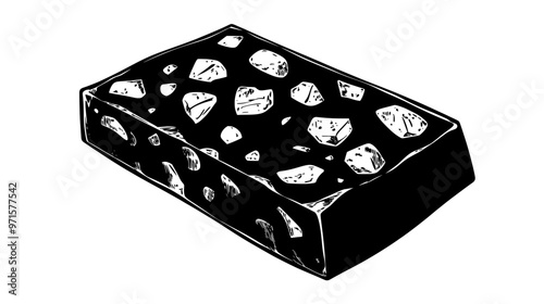 Piece of nut-based candy displaying dense texture with whole or chopped nuts integrated throughout, vector illustration art