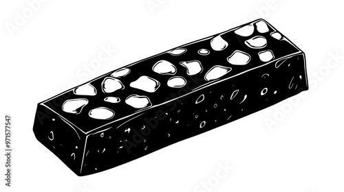 Nougat piece with smooth exterior and internal texture showing nut inclusions, vector illustration art