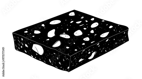 Piece of soft nougat with smooth texture and visible nut fragments, vector illustration art