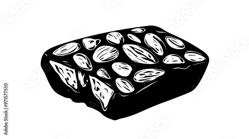 Piece of nut-based treat with solid texture and abundance of visible nuts throughout, vector illustration art