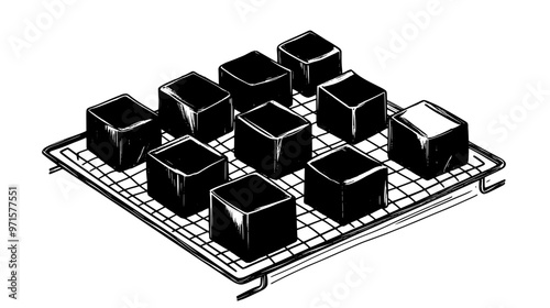 Fudge pieces aligned on a cooling rack, separated, vector illustration art