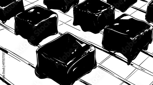 Fudge pieces aligned on a cooling rack, separated, vector illustration art
