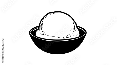 Plain vanilla ice cream scoop in a dish with no sauces or toppings nearby, vector illustration art