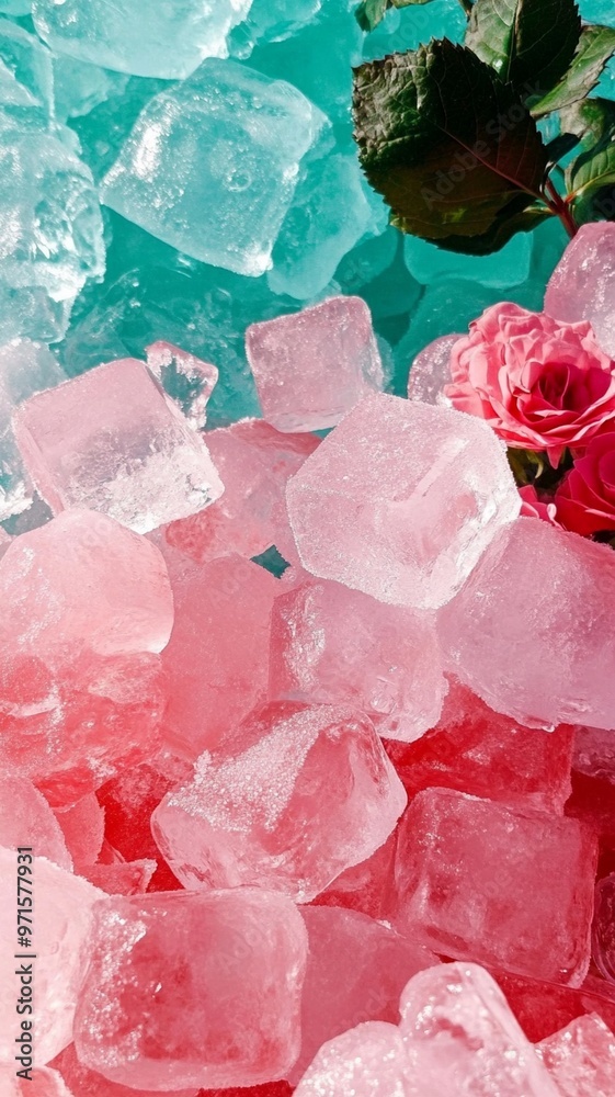 Colorful Ice Cubes in Blue and Red Tones