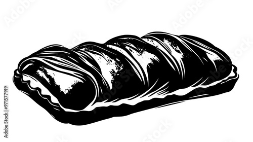 Rectangular Danish pastry with a slightly open center on a simple, flat surface, vector illustration art