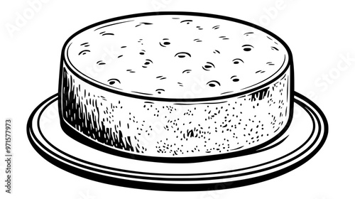 Round sponge cake with light, porous texture on a platter, vector illustration art
