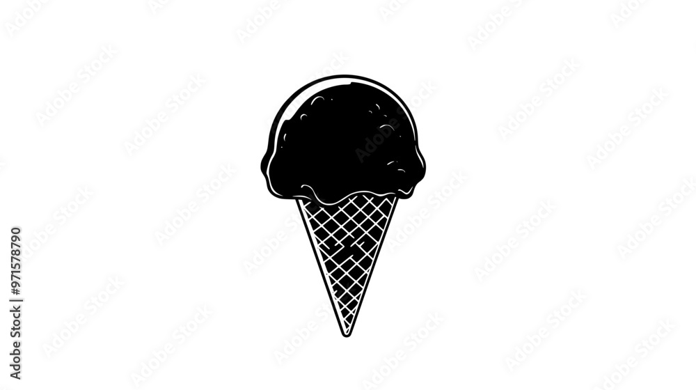 Chocolate ice cream scoop in a plain cone on a smooth countertop, vector illustration art Chocolate ice cream scoop in a plain cone on a smooth countertop, vector illustration art