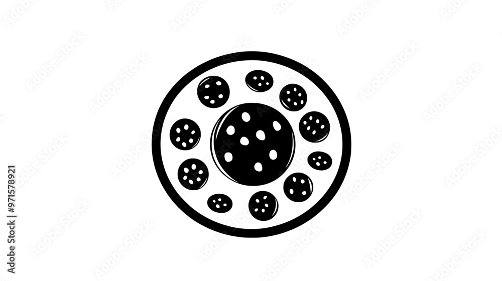Single cookie on a simple plate with smaller cookies of the same shape, vector illustration art Single cookie on a simple plate with smaller cookies of the same shape, vector illustration art
