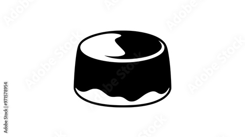 Single panna cotta on a plain surface, centered with no additional elements present, vector illustration art
