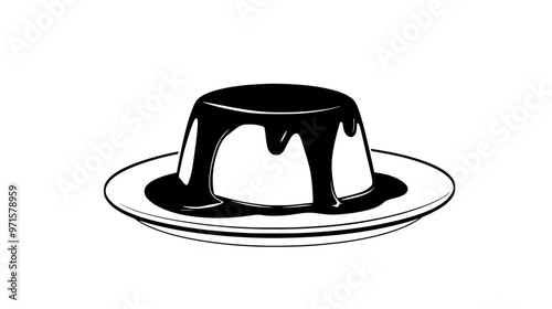 Single panna cotta centered in the frame, no background elements or distractions, vector illustration art