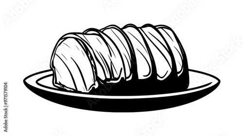 Sliced pound cake evenly arranged on a flat serving dish, vector illustration art