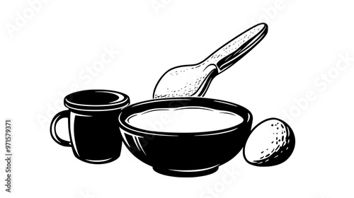 Soft, thickened mixture of dairy and eggs, used in both sweet and savory dishes, vector illustration art