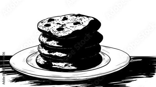 A stack of sugar-free cookies placed on a dish on a wooden kitchen table with no additional items, vector illustration art