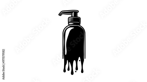 Stainless steel squeeze bottle with nozzle, dispensing rich, glossy sauce, vector illustration art