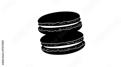 Stack of three macarons placed vertically, no additional textures, vector illustration art
