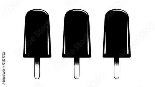 Three artisanal popsicles placed neatly in a row on a clean countertop without any visible toppings or garnishes, vector illustration art