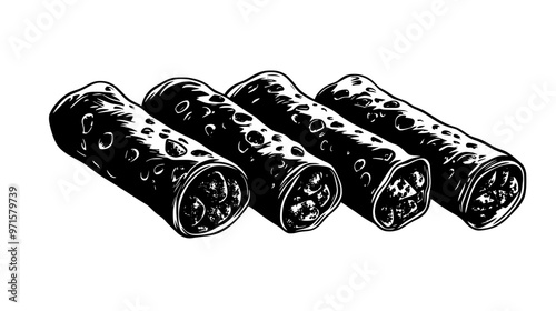 Three cannoli in a straight line, no visible background or props, vector illustration art