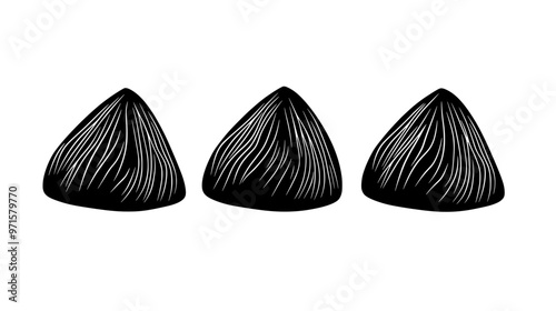 Three bonbons arranged in a triangular formation, their surfaces showing even contours, vector illustration art