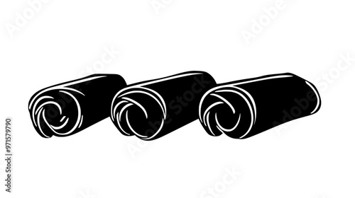 Three cannoli in a straight line, no visible background or props, vector illustration art