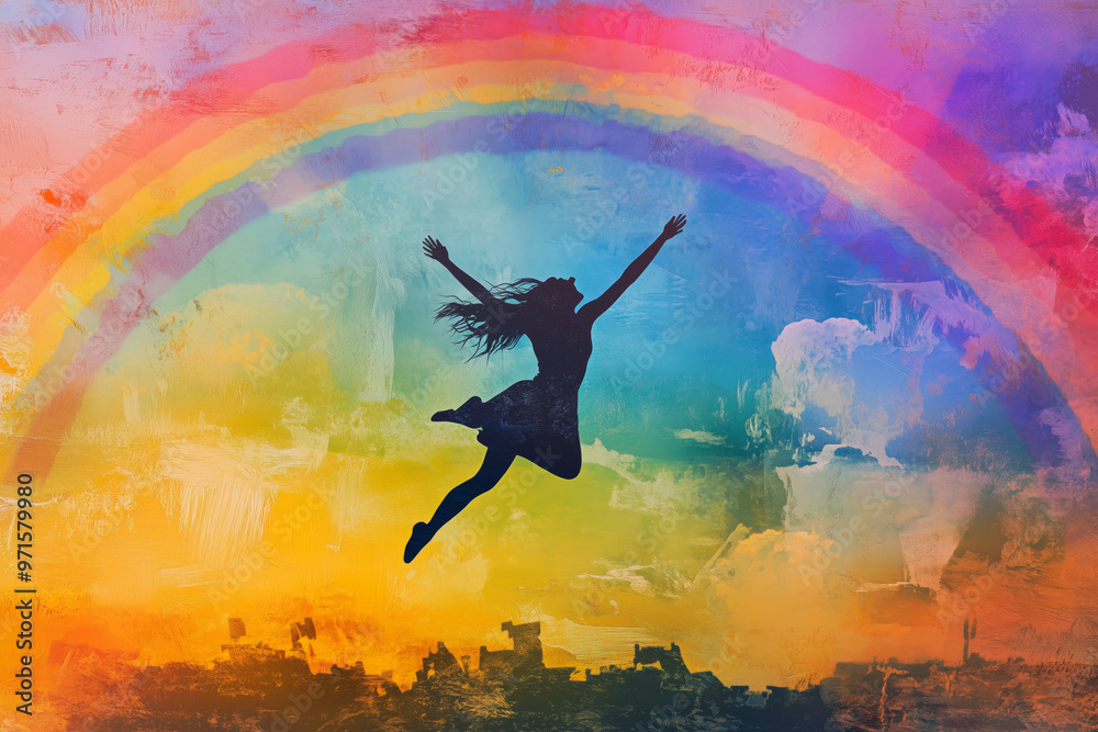 A vibrant celebration of joy and freedom captured in a whimsical collage of comic-style sketches under a radiant rainbow A vibrant celebration of joy and freedom captured in a whimsical collage of comic-style sketches under a radiant rainbow
