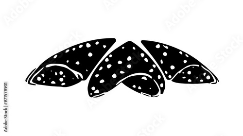 Three cannoli in a straight line, no visible background or props, vector illustration art