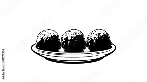 Three scoops of gelato arranged in a neat line in a narrow dish on a clean surface, vector illustration art