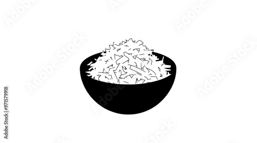 Thinly shredded coconut used as a crunchy component in sweet or savory dishes, vector illustration art
