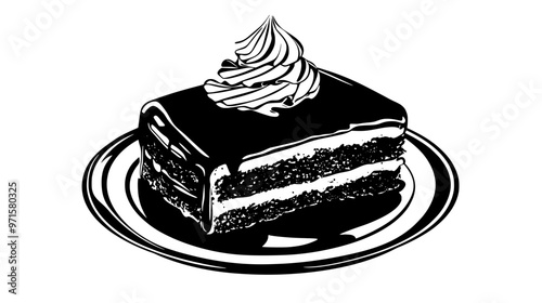 Whole tiramisu cake placed in the center, no additional objects visible, vector illustration art