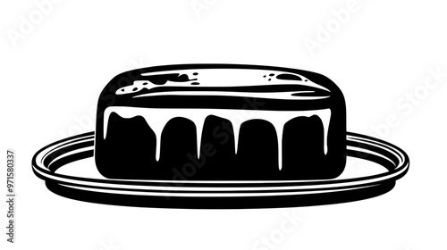 Whole sponge cake with smooth sides, resting on a serving tray, vector illustration art