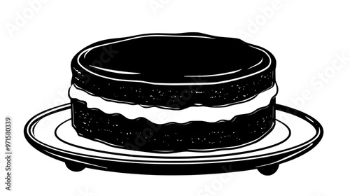 Whole sponge cake with smooth sides, resting on a serving tray, vector illustration art