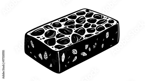 Block of nut-based candy revealing solid, textured surface with high concentration of nuts, vector illustration art