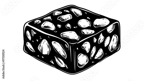 Block of nut-based confection with visible whole nuts and cohesive, textured surface, vector illustration art