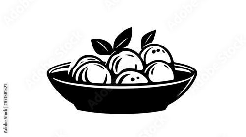 A ceramic dish filled with fruit compote, set on a wooden dining table, vector illustration art