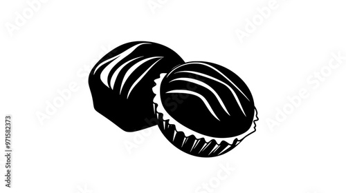 Cream-filled candy with a small portion cut out, showing the interior layers, vector illustration art