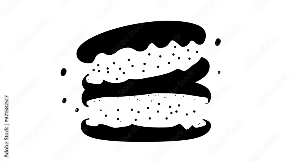 Ice cream layered between two soft, homemade cookies, vector illustration art