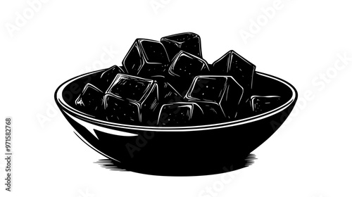 Dish of almond toffee chunks with visible almond bits and even surface, vector illustration art