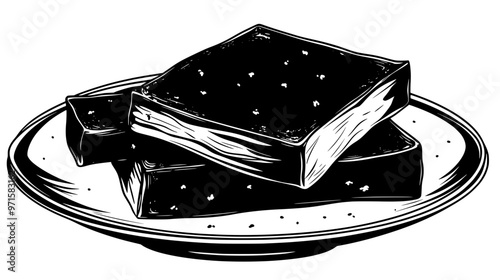 Halva slab on a ceramic plate with several slices displayed, vector illustration art