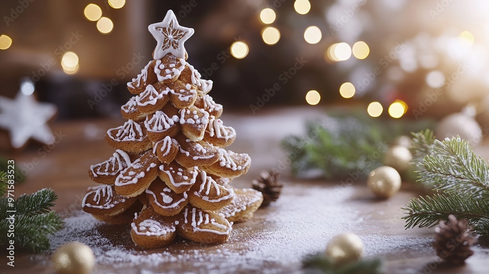 gingerbread pine tree on christmas table gingerbread pine tree on christmas table
