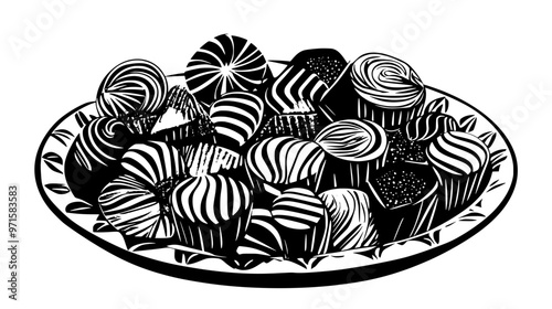 Peppermint-flavored sweets arranged on a decorative platter for a holiday-themed gathering, vector illustration art