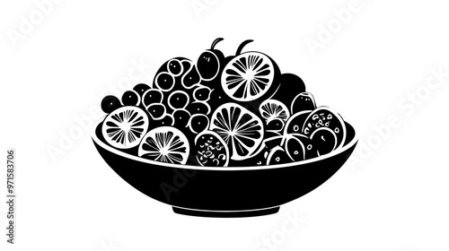 Pile of dried fruits in the center of a large shallow dish, vector illustration art