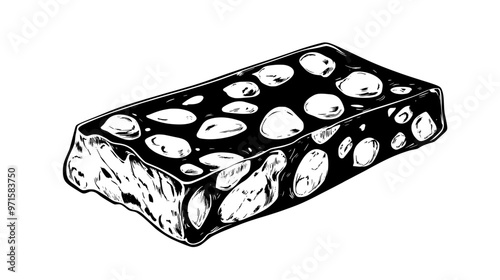 Piece of soft nougat with delicate texture and scattered almonds, vector illustration art