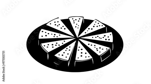 Multiple halva slices arranged in a circular pattern on a plate, vector illustration art