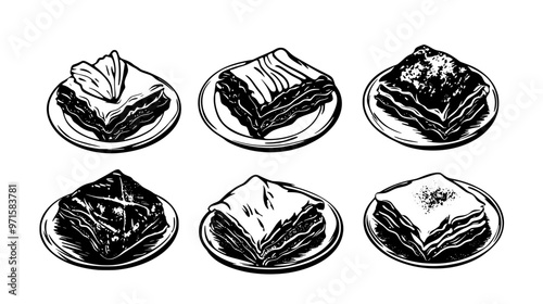 Platter of freshly baked baklava laid out in a grid pattern, vector illustration art