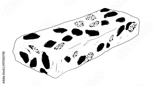 Portion of hard nougat demonstrating rigid, brittle surface with visible nut inclusions, vector illustration art