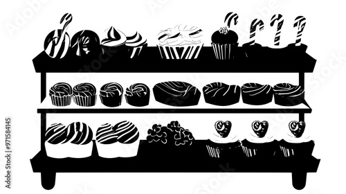 Rows of peppermint-flavored treats displayed in a bakery, prepared for the winter season, vector illustration art