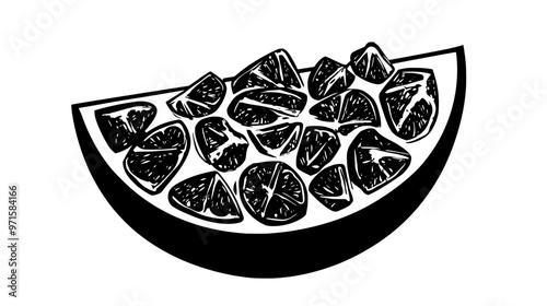 Section of fruit-based confection revealing interior filled with chunks of dried fruit, vector illustration art