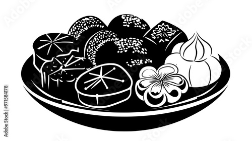 Seasonal-flavored sweets arranged on a decorative plate for serving at a celebration, vector illustration art