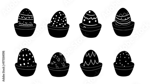Rows of egg-shaped chocolates placed in baskets for an Easter celebration, vector illustration art
